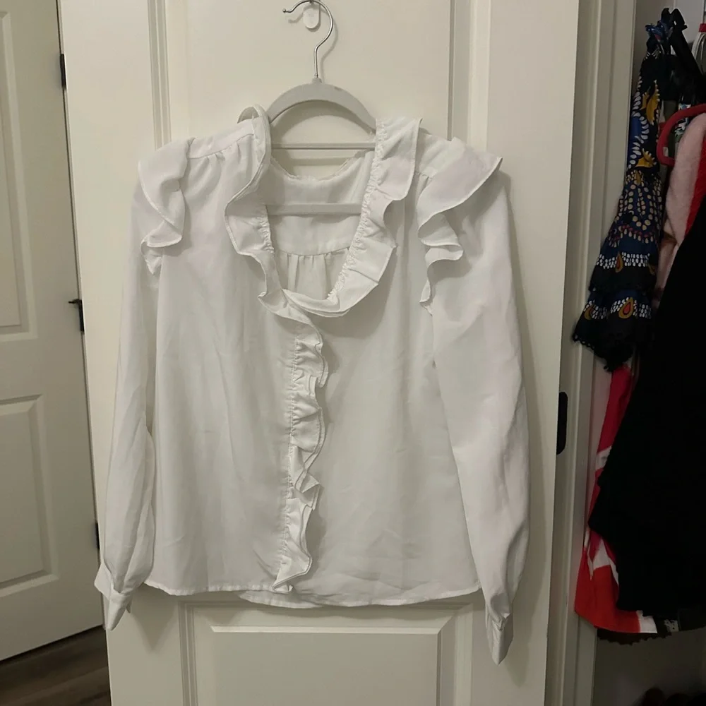 Ellison White Ruffled Buttoned Blouse - Picture 1 of 3